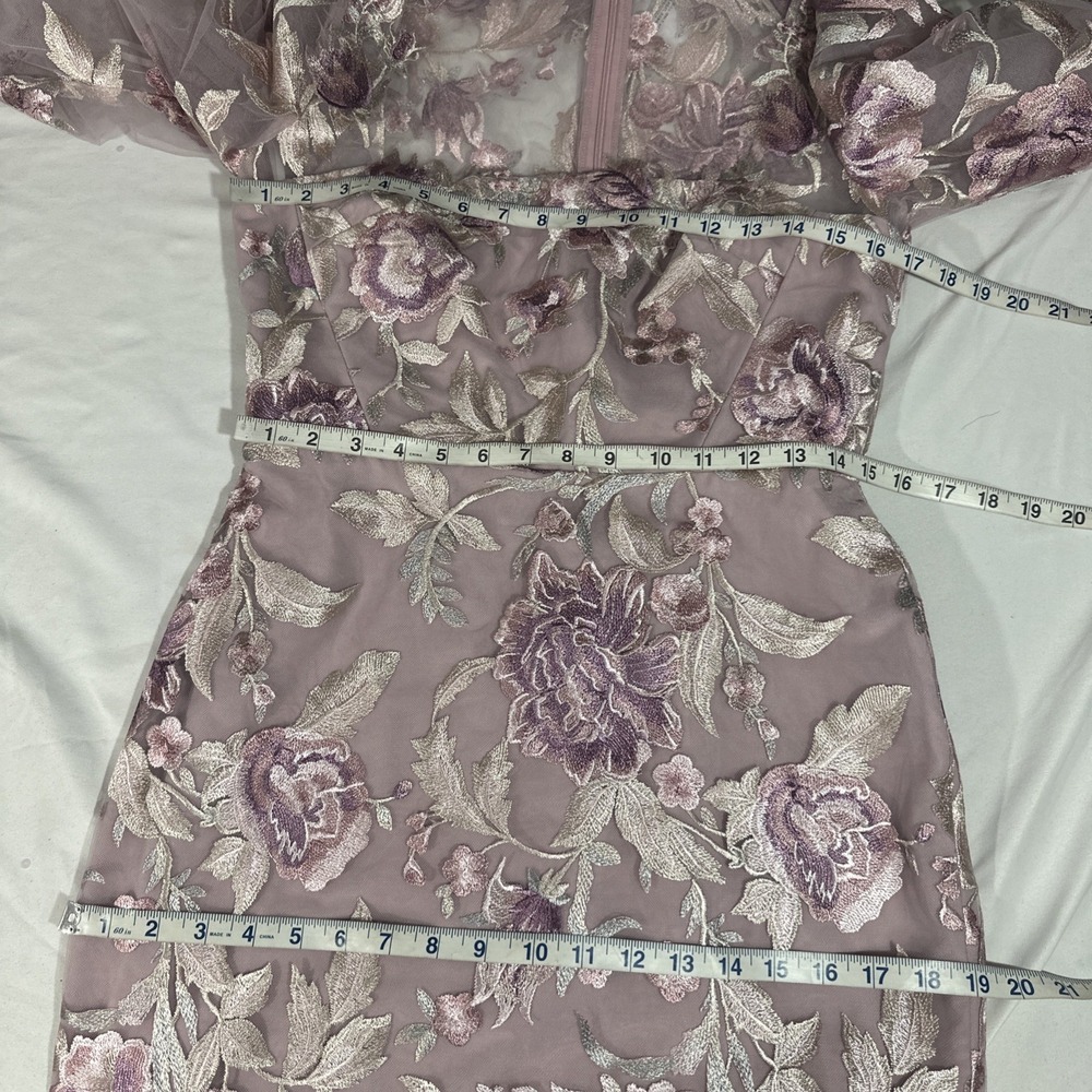 NEW $795 Marchesa Notte [ 6 ] Embroidered Puff Sleeve Midi Dress Rose Pink J2151 - Picture 4 of 15